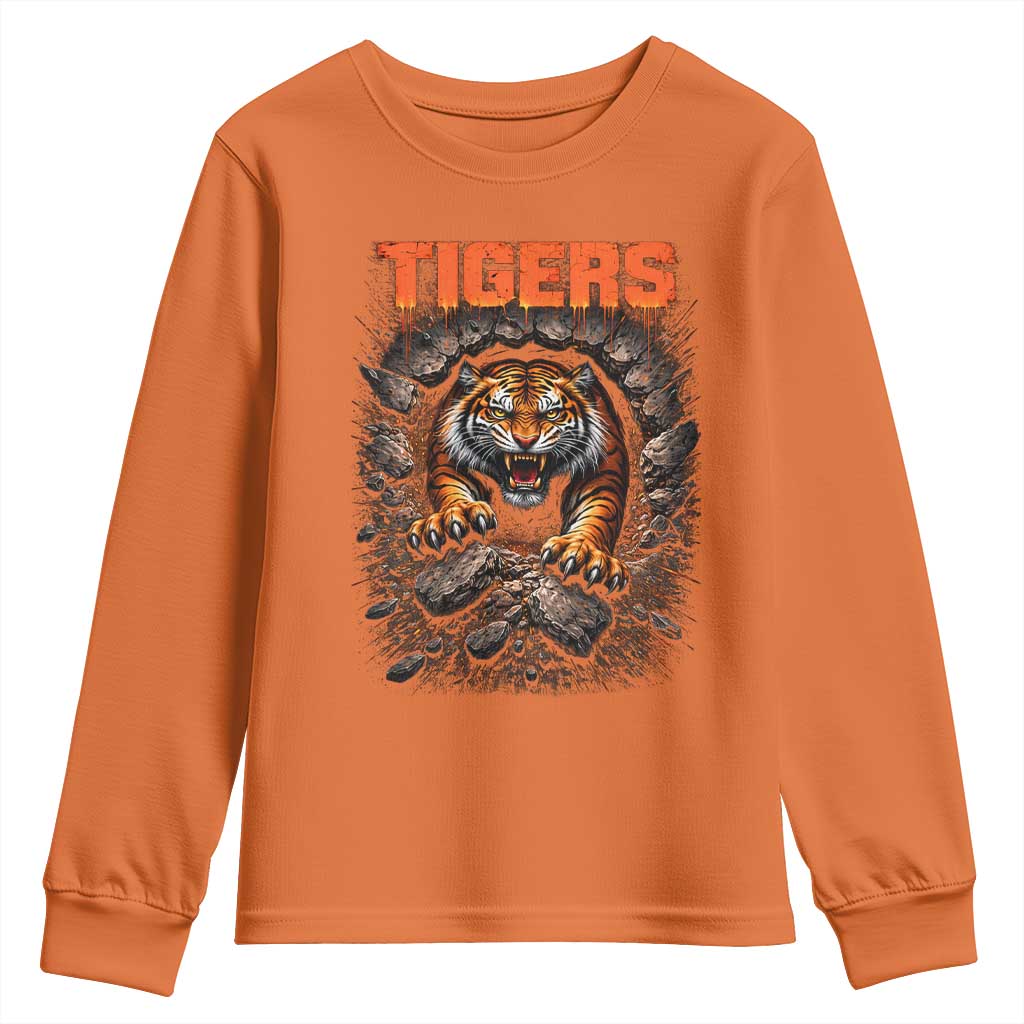 Tiger Sports Name Youth Sweatshirt Vintage Distressed Baseball Fans TS10 Orange Print Your Wear