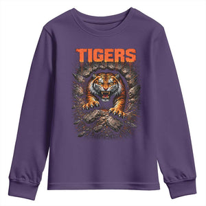 Tiger Sports Name Youth Sweatshirt Vintage Distressed Baseball Fans TS10 Purple Print Your Wear