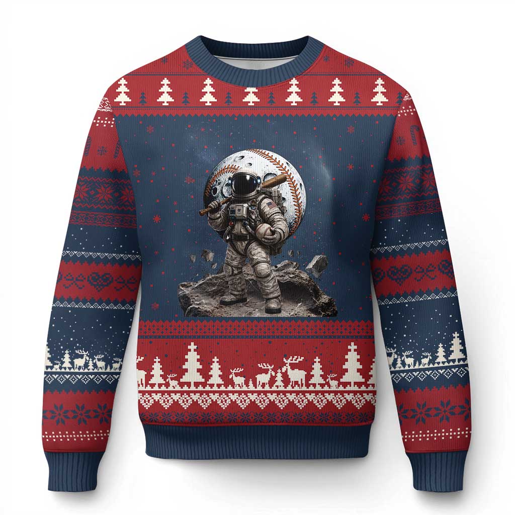 Astronaut Baseball Player Ugly Christmas Sweater Distressed Houston Clutch City Sports Fans TS10 Navy Red Print Your Wear