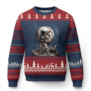 Astronaut Baseball Player Ugly Christmas Sweater Distressed Houston Clutch City Sports Fans TS10 Navy Red Print Your Wear