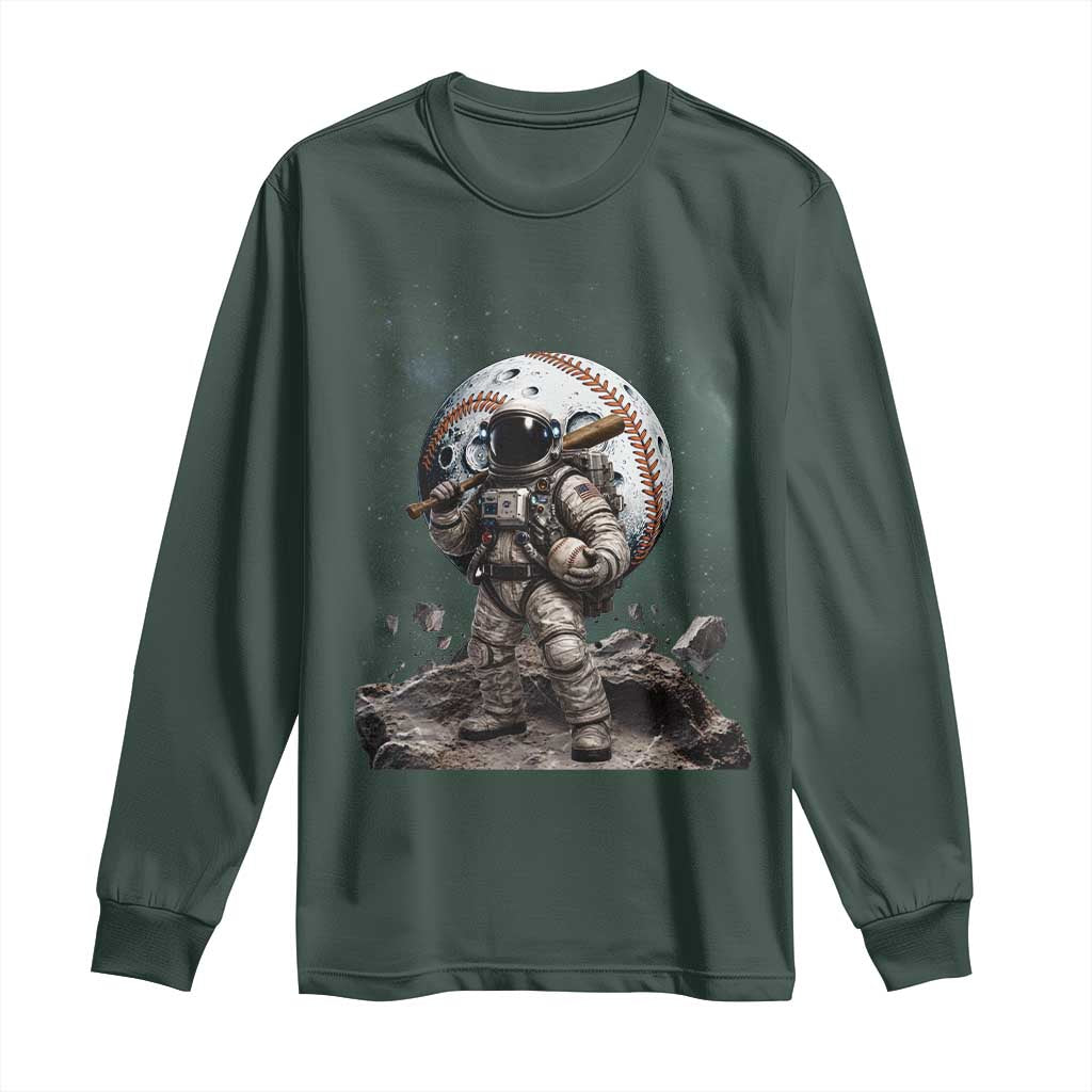 Astronaut Baseball Player Long Sleeve Shirt Distressed Houston Clutch City Sports Fans TS10 Dark Forest Green Print Your Wear