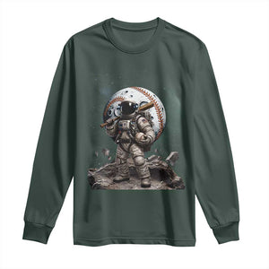 Astronaut Baseball Player Long Sleeve Shirt Distressed Houston Clutch City Sports Fans TS10 Dark Forest Green Print Your Wear