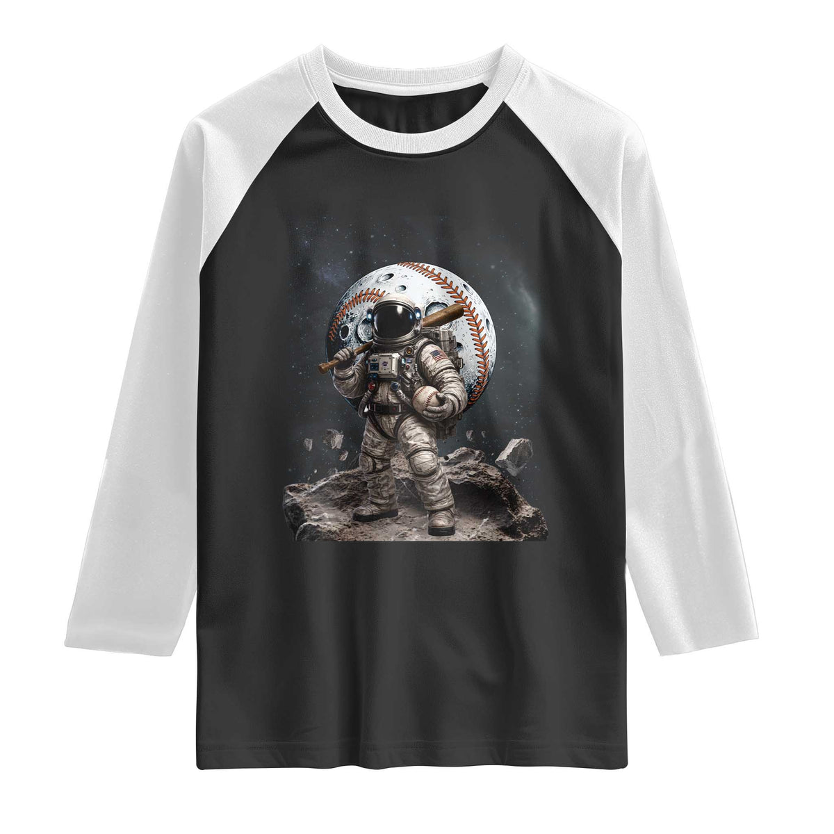 Astronaut Baseball Player Raglan Shirt Distressed Houston Clutch City Sports Fans TS10 Black White Print Your Wear