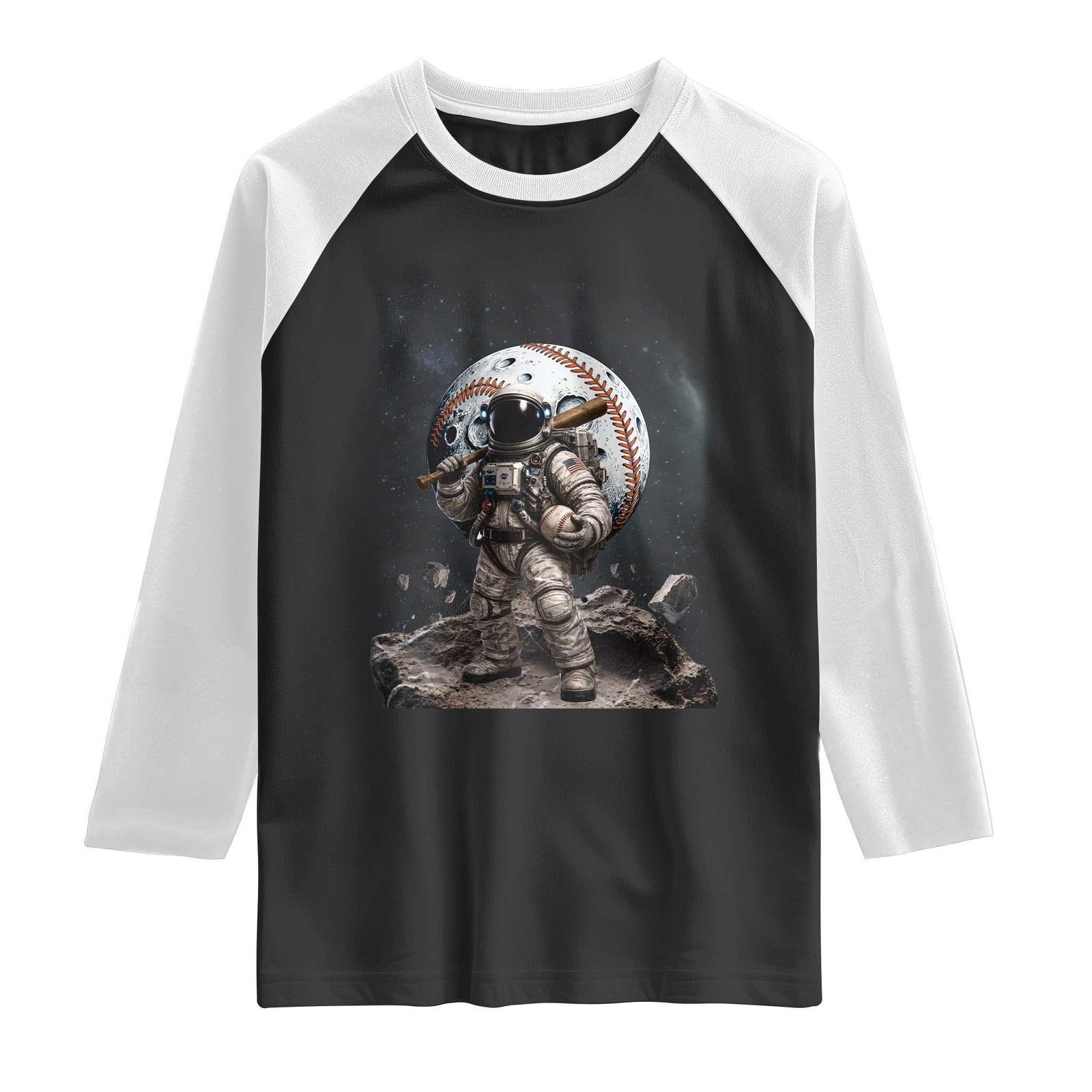 Astronaut Baseball Player Raglan Shirt Distressed Houston Clutch City Sports Fans TS10 Black White Print Your Wear