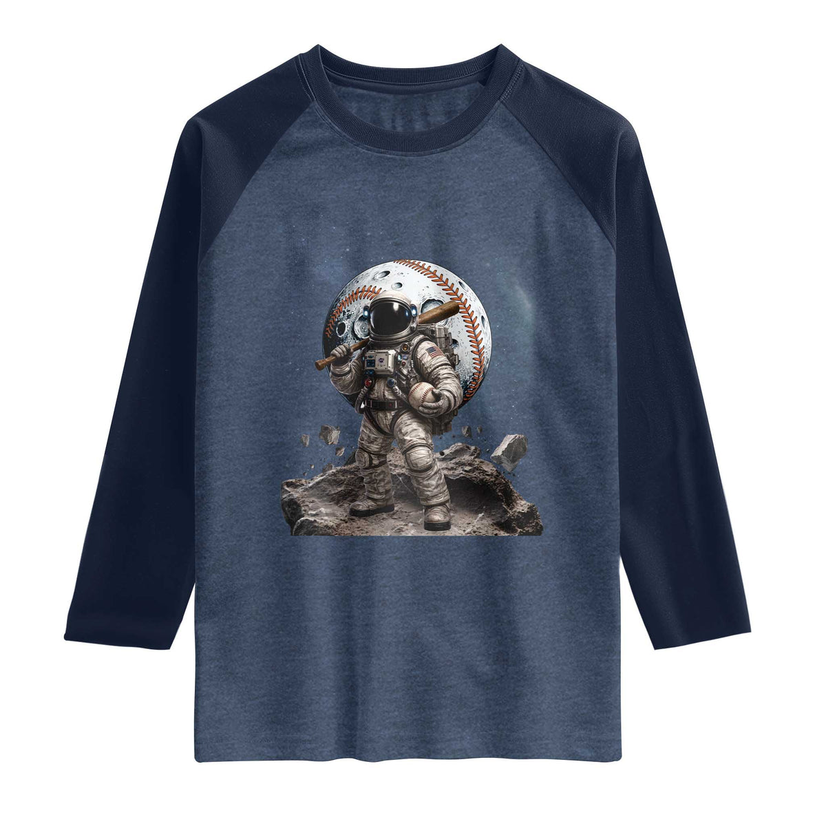 Astronaut Baseball Player Raglan Shirt Distressed Houston Clutch City Sports Fans TS10 Heather Denim Navy Print Your Wear