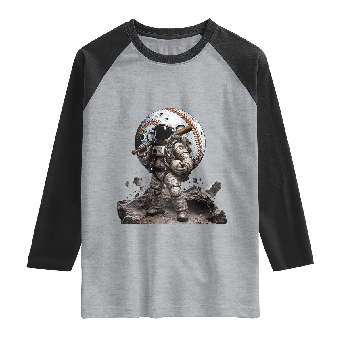 Astronaut Baseball Player Raglan Shirt Distressed Houston Clutch City Sports Fans TS10 Heather Gray Black Print Your Wear
