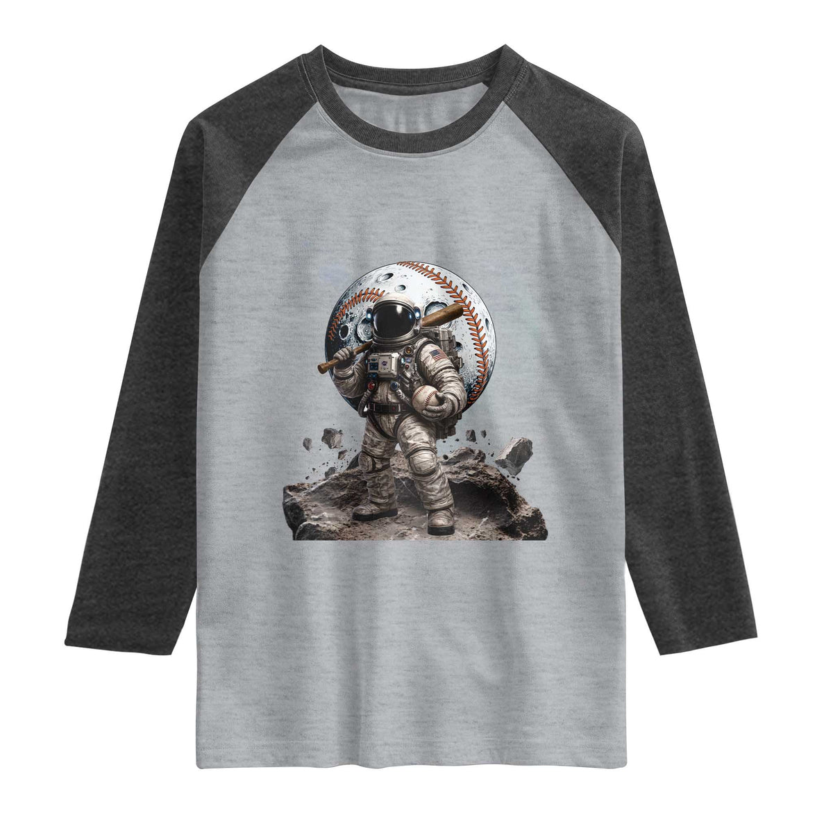 Astronaut Baseball Player Raglan Shirt Distressed Houston Clutch City Sports Fans TS10 Heather Gray Heather Charcoal Print Your Wear