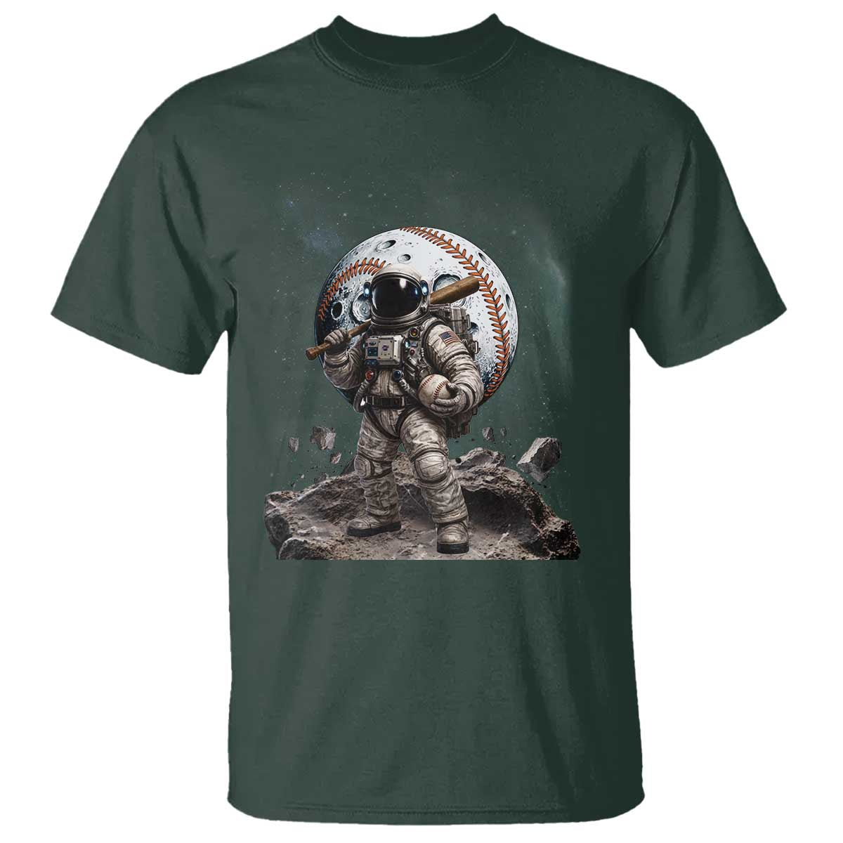Astronaut Baseball Player T Shirt Distressed Houston Clutch City Sports Fans TS10 Dark Forest Green Print Your Wear
