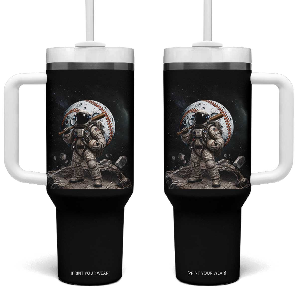 Astronaut Baseball Player Tumbler With Handle Distressed Houston Clutch City Sports Fans TS10 One Size: 40 oz Black Print Your Wear