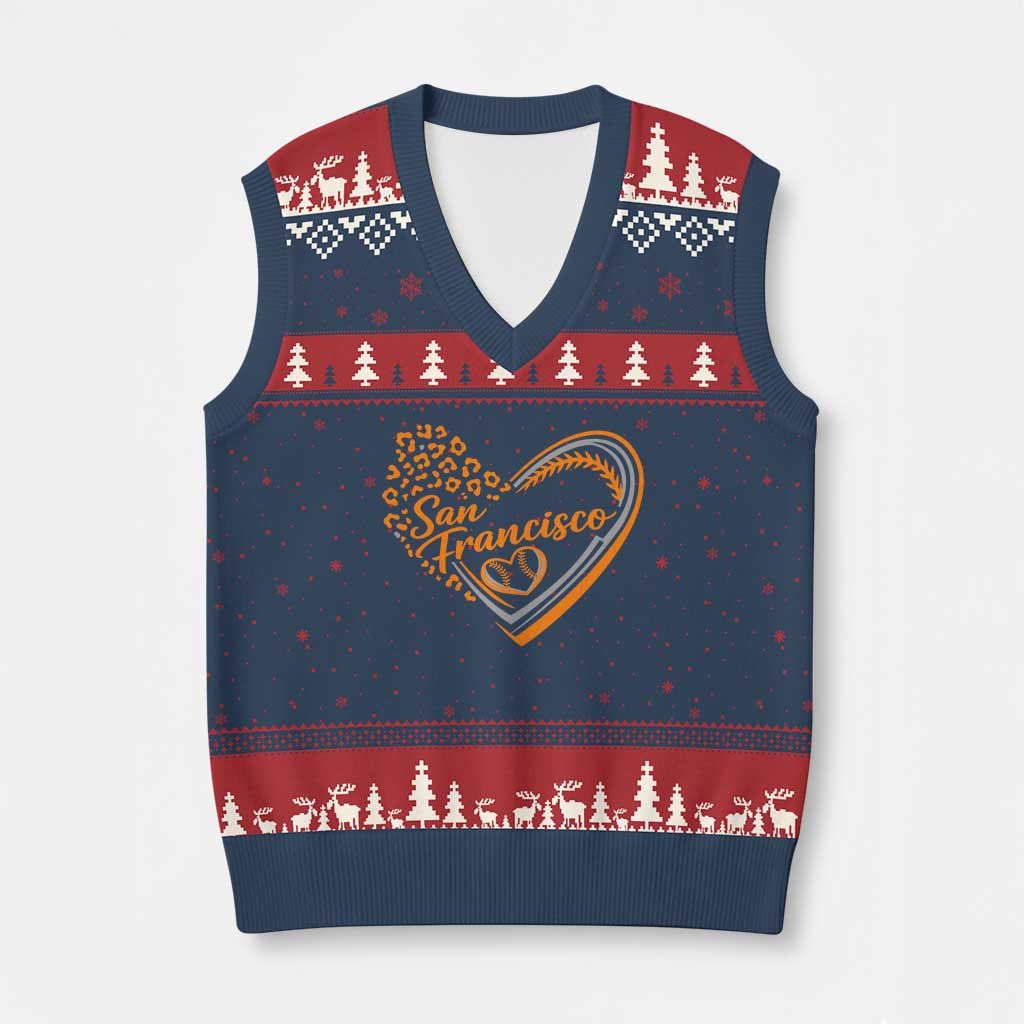 San Francisco V-Neck Knit Sweater Vest SF Leopard Heart US State Baseball Fan Team Spirit TS10 Navy Red Print Your Wear