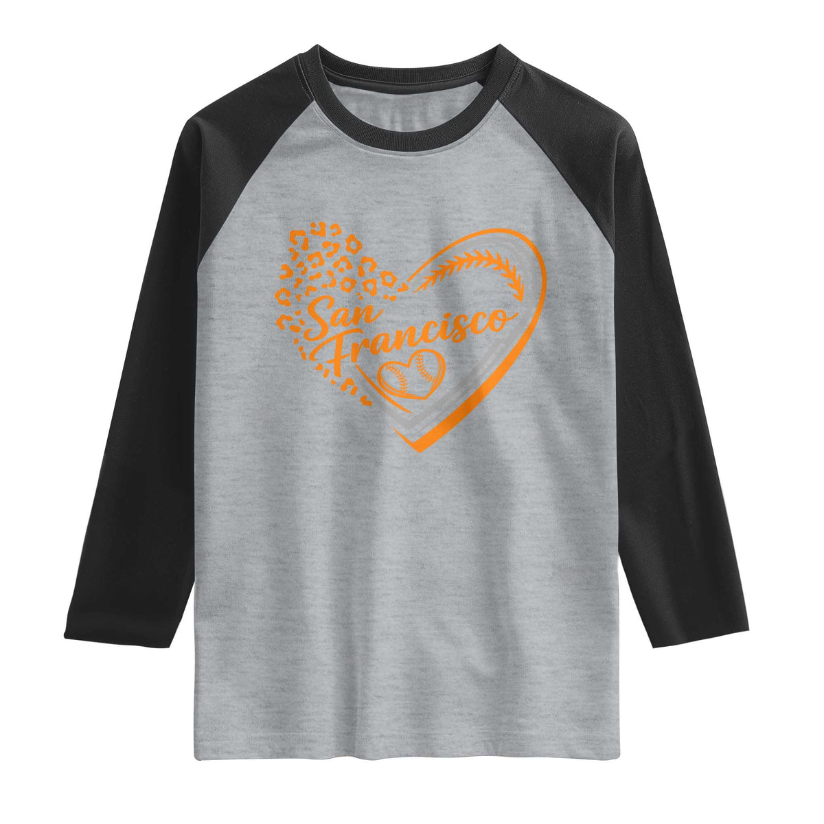 San Francisco Raglan Shirt SF Leopard Heart US State Baseball Fan Team Spirit TS10 Heather Gray Black Print Your Wear