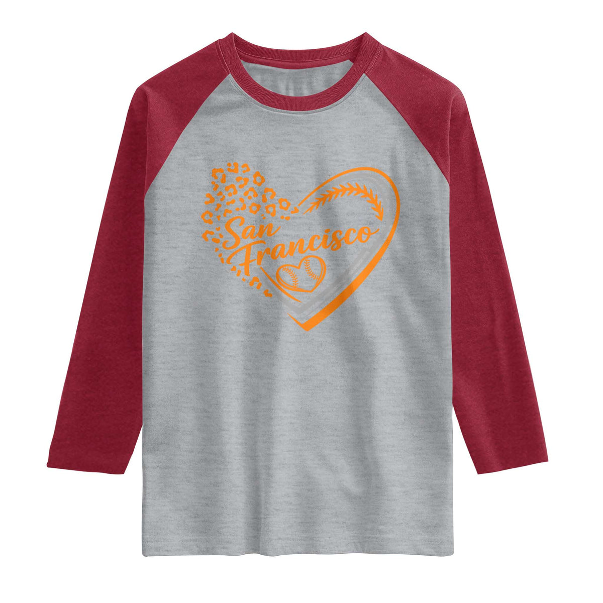San Francisco Raglan Shirt SF Leopard Heart US State Baseball Fan Team Spirit TS10 Heather Gray Heather Red Print Your Wear