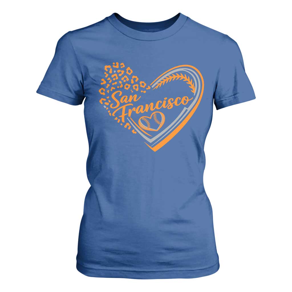 San Francisco T Shirt For Women SF Leopard Heart US State Baseball Fan Team Spirit TS10 Royal Blue Print Your Wear