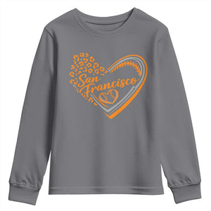 San Francisco Youth Sweatshirt SF Leopard Heart US State Baseball Fan Team Spirit TS10 Charcoal Print Your Wear