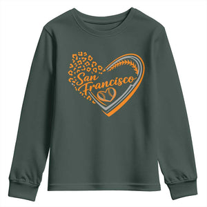 San Francisco Youth Sweatshirt SF Leopard Heart US State Baseball Fan Team Spirit TS10 Dark Forest Green Print Your Wear