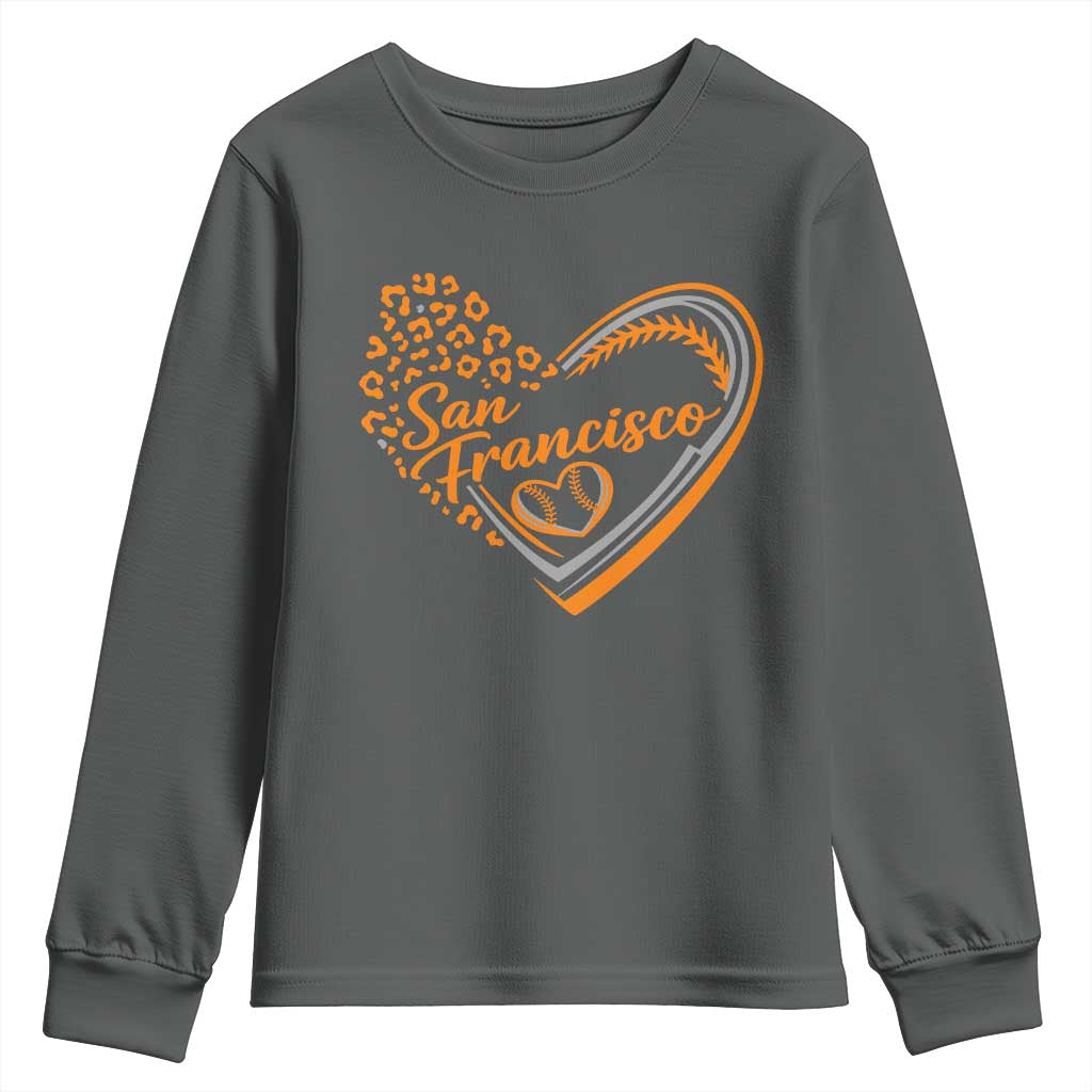 San Francisco Youth Sweatshirt SF Leopard Heart US State Baseball Fan Team Spirit TS10 Dark Heather Print Your Wear