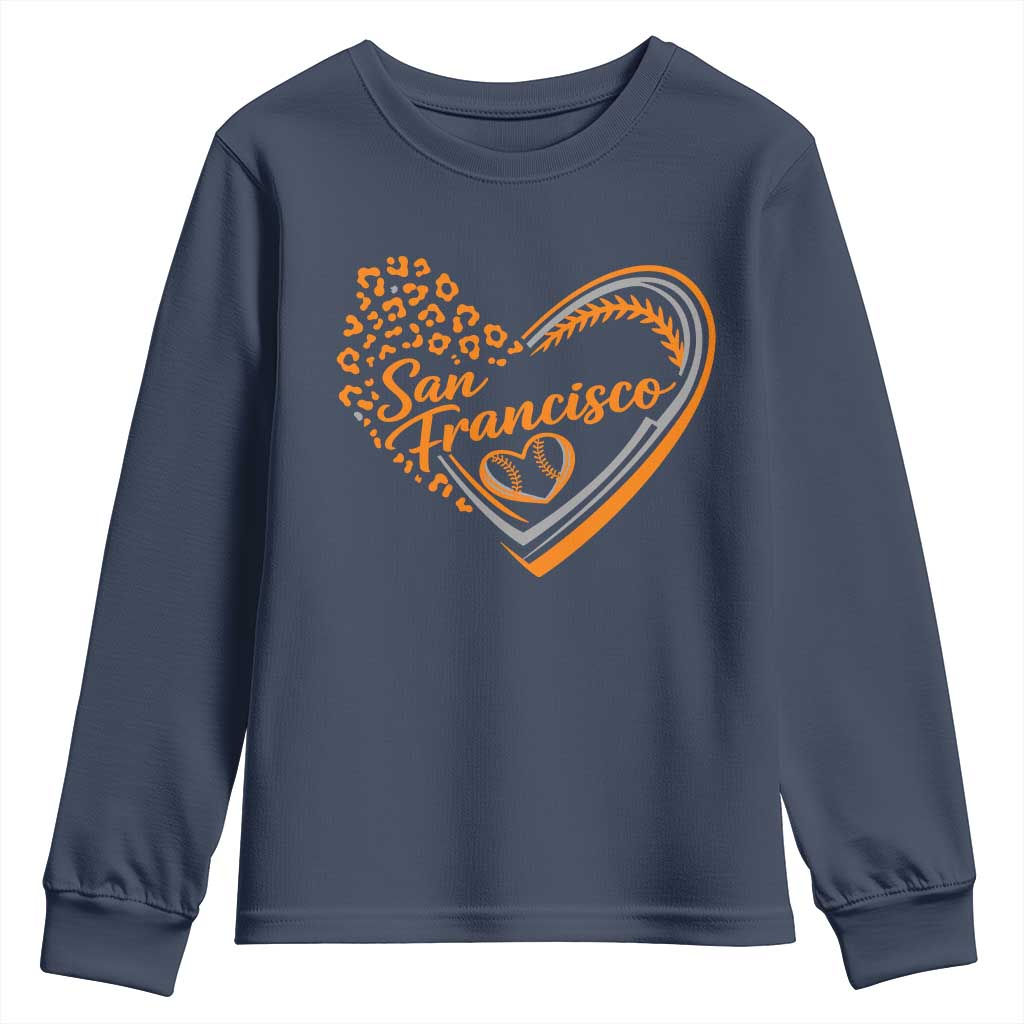 San Francisco Youth Sweatshirt SF Leopard Heart US State Baseball Fan Team Spirit TS10 Navy Print Your Wear