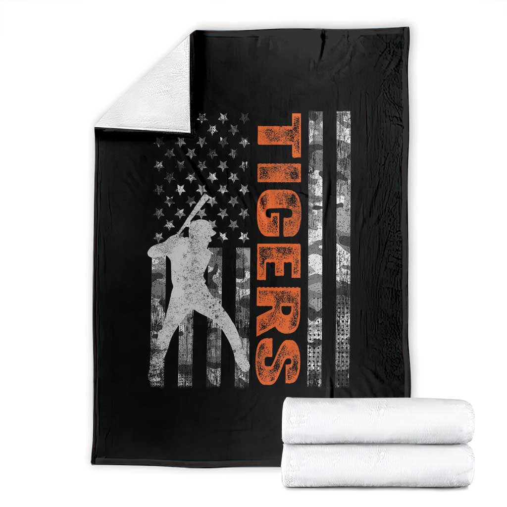 Baseball Player Tiger Throw Blanket Team Spirit American Flag USA Camo Patriotic Graphic TS10 Black Print Your Wear