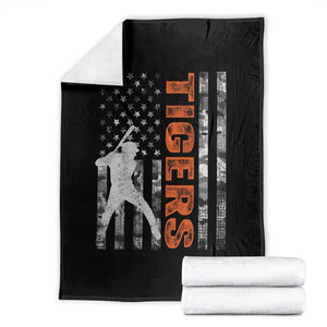 Baseball Player Tiger Throw Blanket Team Spirit American Flag USA Camo Patriotic Graphic TS10 Black Print Your Wear
