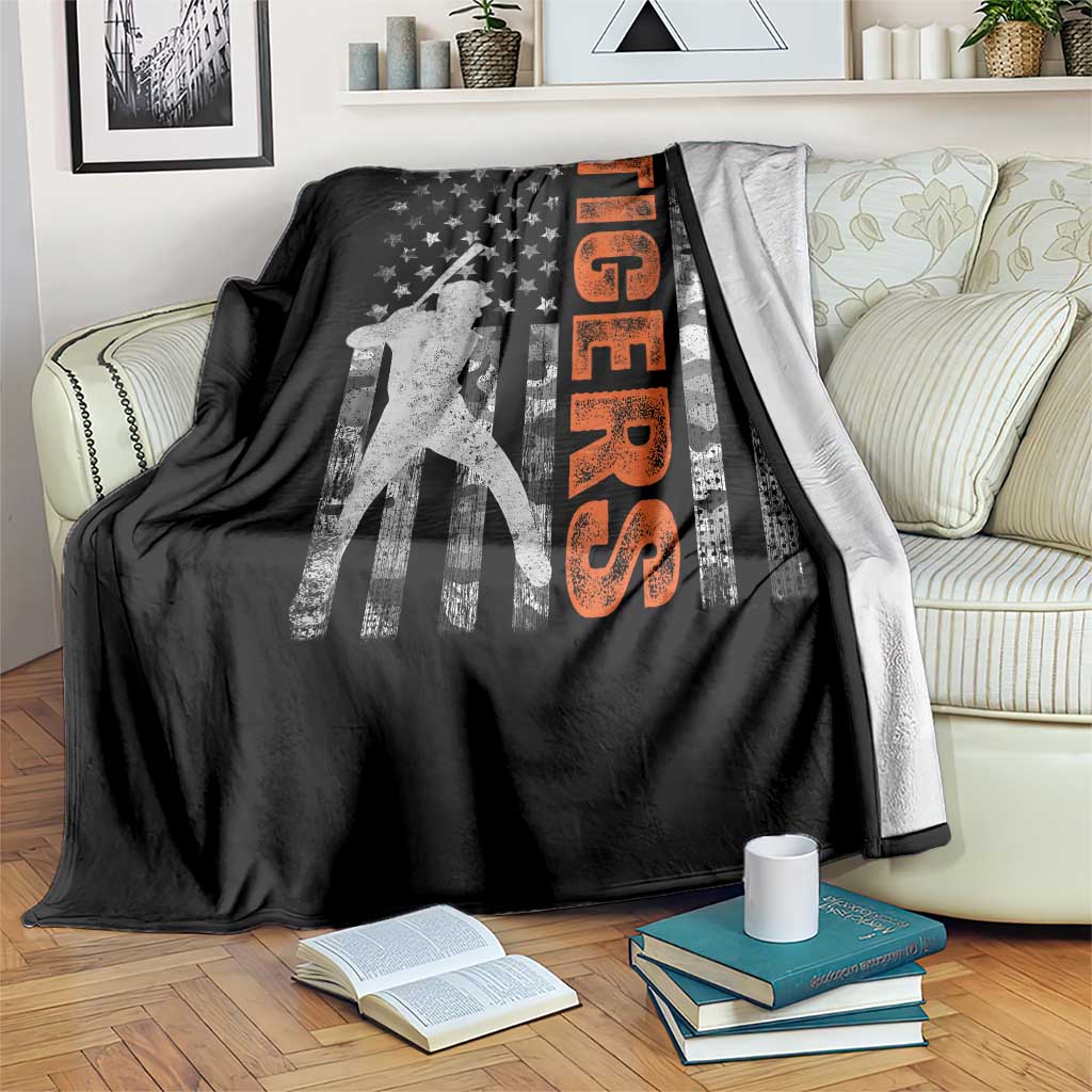 Baseball Player Tiger Throw Blanket Team Spirit American Flag USA Camo Patriotic Graphic TS10 Print Your Wear