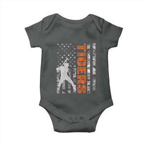 Baseball Player Tiger Baby Onesie Team Spirit American Flag USA Camo Patriotic Graphic TS10 Dark Heather Print Your Wear
