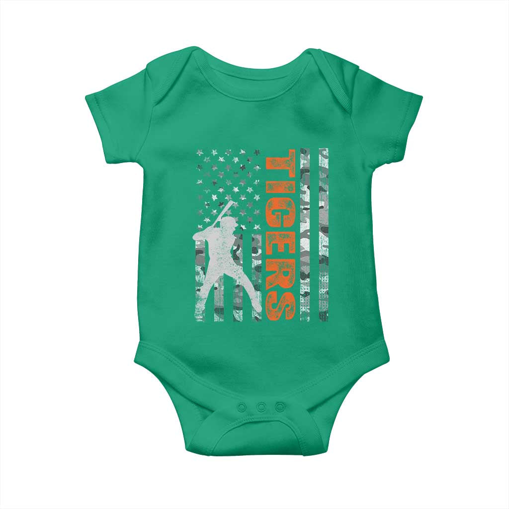 Baseball Player Tiger Baby Onesie Team Spirit American Flag USA Camo Patriotic Graphic TS10 Irish Green Print Your Wear