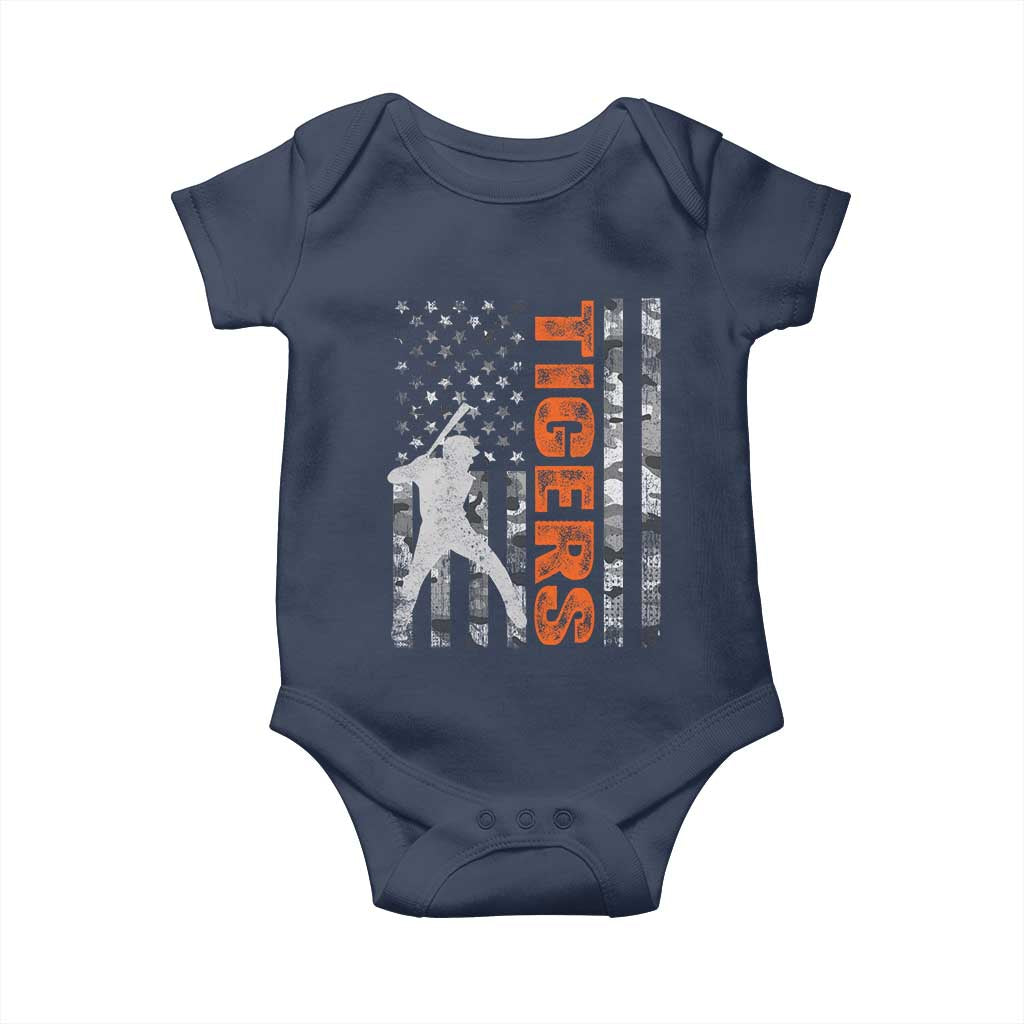 Baseball Player Tiger Baby Onesie Team Spirit American Flag USA Camo Patriotic Graphic TS10 Navy Print Your Wear