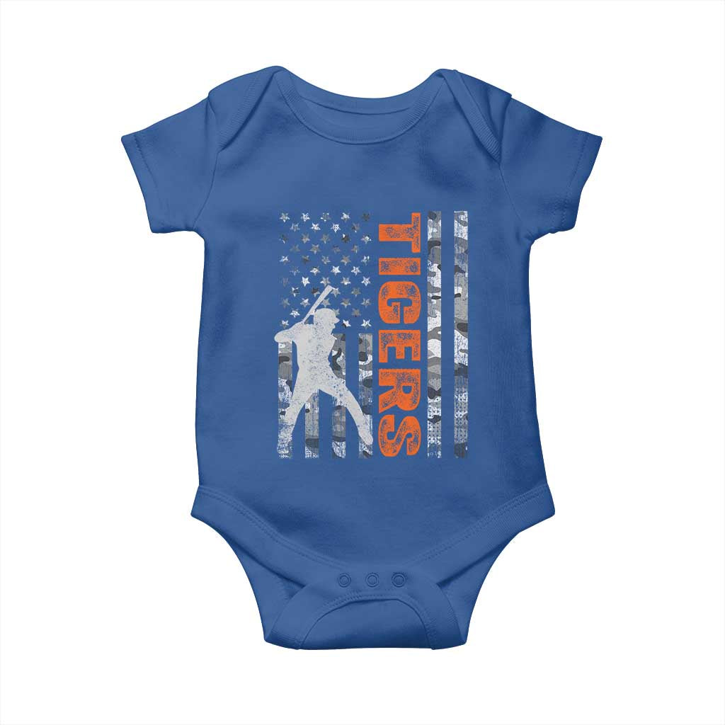 Baseball Player Tiger Baby Onesie Team Spirit American Flag USA Camo Patriotic Graphic TS10 Royal Blue Print Your Wear