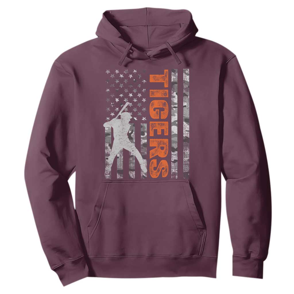 Baseball Player Tiger Hoodie Team Spirit American Flag USA Camo Patriotic Graphic TS10 Maroon Print Your Wear