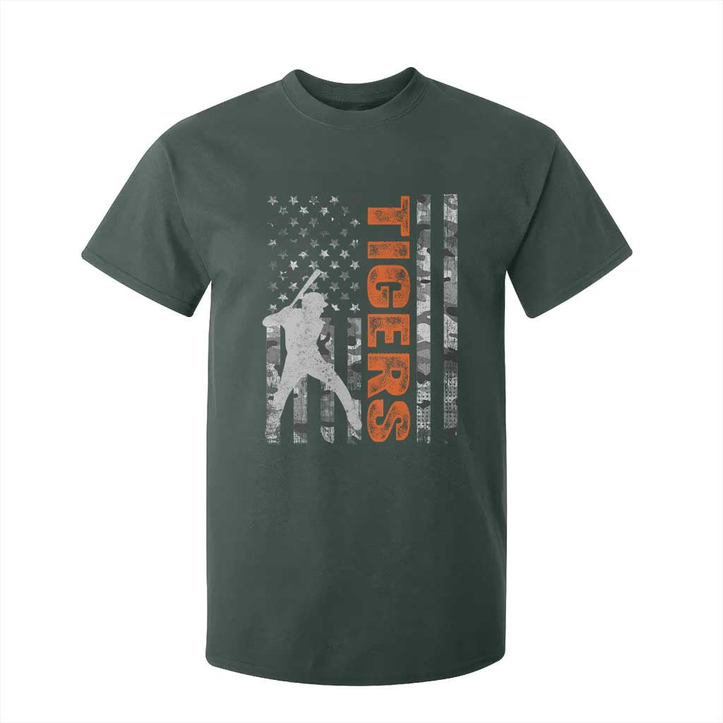 Baseball Player Tiger T Shirt For Kid Team Spirit American Flag USA Camo Patriotic Graphic TS10 Dark Forest Green Print Your Wear