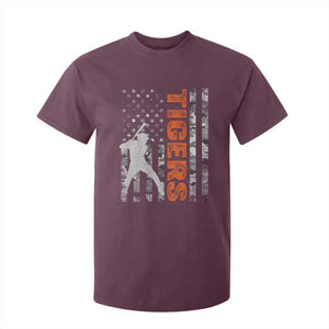 Baseball Player Tiger T Shirt For Kid Team Spirit American Flag USA Camo Patriotic Graphic TS10 Maroon Print Your Wear