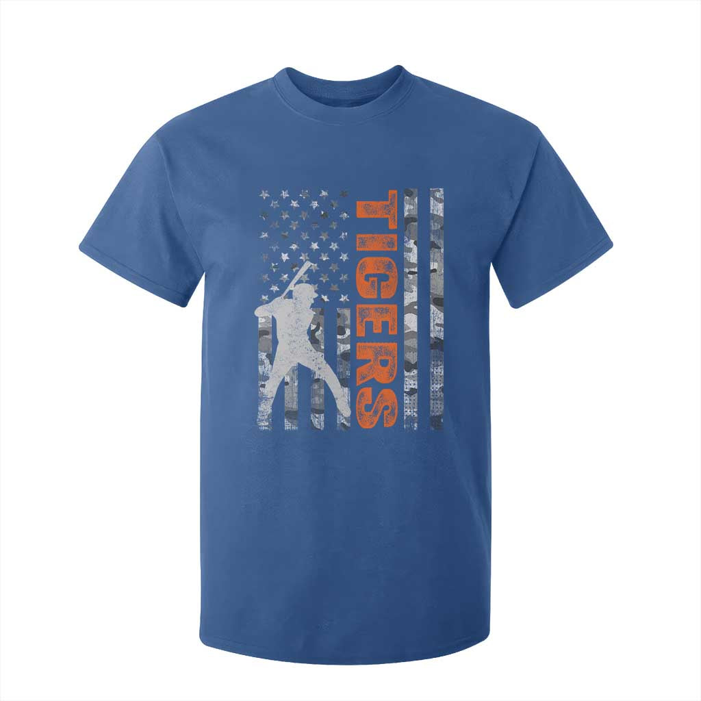 Baseball Player Tiger T Shirt For Kid Team Spirit American Flag USA Camo Patriotic Graphic TS10 Royal Blue Print Your Wear