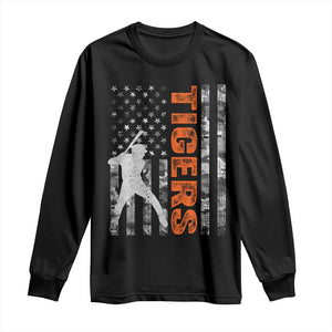 Baseball Player Tiger Long Sleeve Shirt Team Spirit American Flag USA Camo Patriotic Graphic TS10 Black Print Your Wear