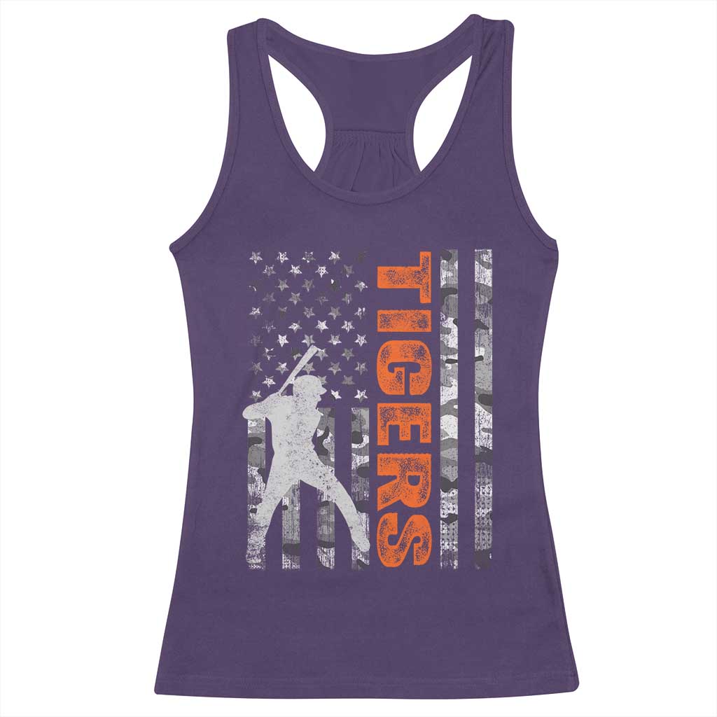 Baseball Player Tiger Racerback Tank Top Team Spirit American Flag USA Camo Patriotic Graphic TS10 Purple Print Your Wear
