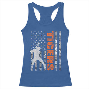 Baseball Player Tiger Racerback Tank Top Team Spirit American Flag USA Camo Patriotic Graphic TS10 Royal Blue Print Your Wear