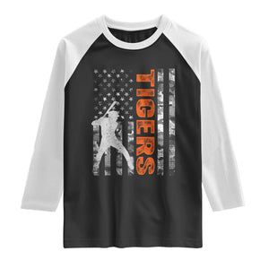 Baseball Player Tiger Raglan Shirt Team Spirit American Flag USA Camo Patriotic Graphic TS10 Black White Print Your Wear