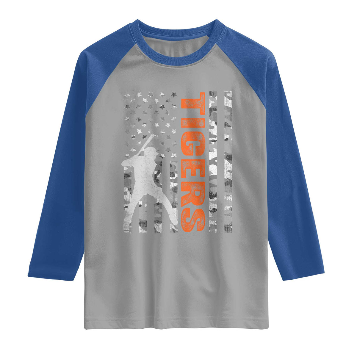 Baseball Player Tiger Raglan Shirt Team Spirit American Flag USA Camo Patriotic Graphic TS10 Sport Gray Royal Print Your Wear