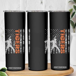 Baseball Player Tiger Skinny Tumbler Team Spirit American Flag USA Camo Patriotic Graphic TS10 Print Your Wear