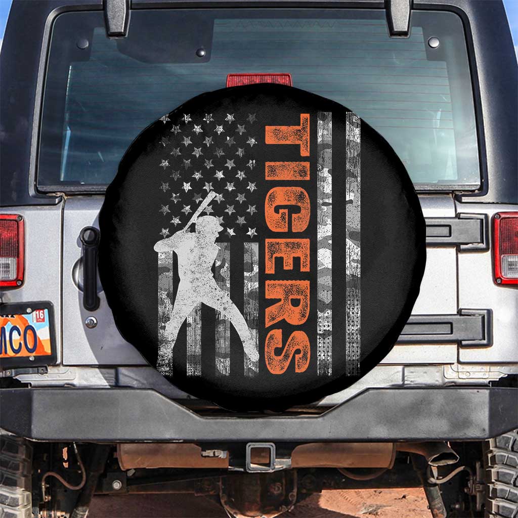 Baseball Player Tiger Spare Tire Cover Team Spirit American Flag USA Camo Patriotic Graphic TS10 No hole Black Print Your Wear