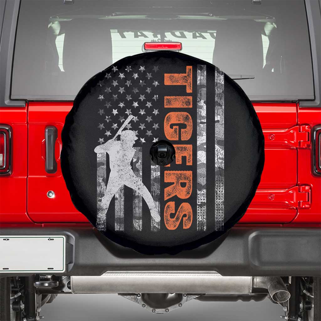 Baseball Player Tiger Spare Tire Cover Team Spirit American Flag USA Camo Patriotic Graphic TS10 Black Print Your Wear