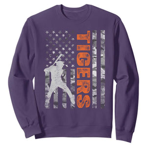 Baseball Player Tiger Sweatshirt Team Spirit American Flag USA Camo Patriotic Graphic TS10 Purple Print Your Wear