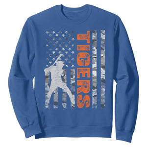 Baseball Player Tiger Sweatshirt Team Spirit American Flag USA Camo Patriotic Graphic TS10 Royal Blue Print Your Wear
