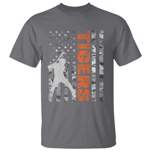 Baseball Player Tiger T Shirt Team Spirit American Flag USA Camo Patriotic Graphic TS10 Charcoal Print Your Wear