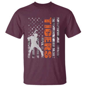Baseball Player Tiger T Shirt Team Spirit American Flag USA Camo Patriotic Graphic TS10 Maroon Print Your Wear
