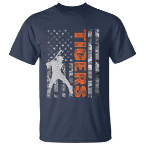 Baseball Player Tiger T Shirt Team Spirit American Flag USA Camo Patriotic Graphic TS10 Navy Print Your Wear