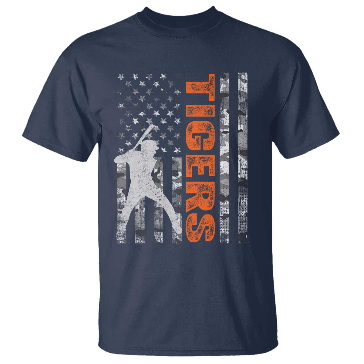 Baseball Player Tiger T Shirt Team Spirit American Flag USA Camo Patriotic Graphic TS10 Navy Print Your Wear