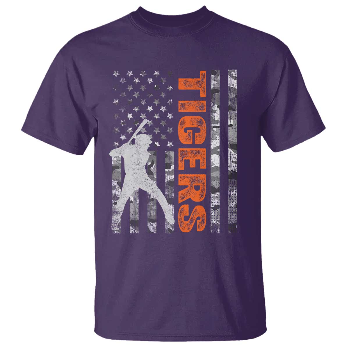 Baseball Player Tiger T Shirt Team Spirit American Flag USA Camo Patriotic Graphic TS10 Purple Print Your Wear