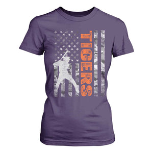 Baseball Player Tiger T Shirt For Women Team Spirit American Flag USA Camo Patriotic Graphic TS10 Purple Print Your Wear
