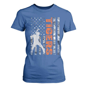 Baseball Player Tiger T Shirt For Women Team Spirit American Flag USA Camo Patriotic Graphic TS10 Royal Blue Print Your Wear