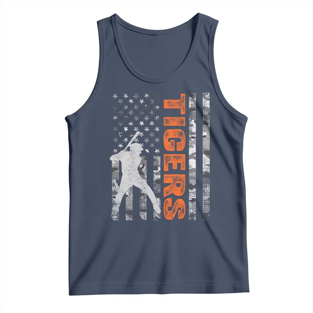 Baseball Player Tiger Tank Top Team Spirit American Flag USA Camo Patriotic Graphic TS10 Navy Print Your Wear